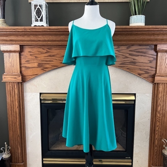 Ann Taylor Factory Spaghetti‎ Strap Teal Dress Sz. 6P - Picture 1 of 13